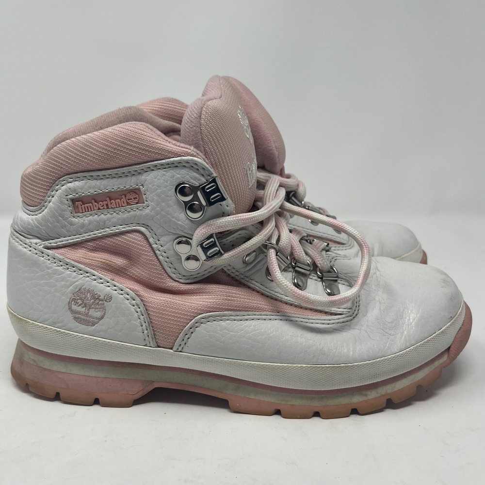 Timberland Euro Hiker White Pink Leather Hiking Boots Womens 9M 85348 - Picture 2 of 9